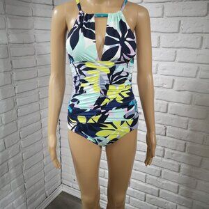 Aquarose Ladies Size Medium 1 Piece Multi Colored Lightly Padded Bathing Suit